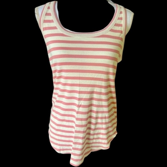 Loft Ann Taylor 100% cotton crew neck sleeveless NWT pink and cream stripe XL - Picture 1 of 10